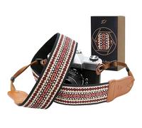 Padwa Lifestyle Speed Red Embroidered Camera Strap - 2" Wide Cowhide Head, Embroidered Cotton Woven Vintage Camera Straps,Universal Neck & Shoulder Strap for All DSLR Cameras and Photographers
