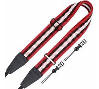 Padwa Lifestyle Stripes Adjustable Camera Strap with Quick Release Clip fits All Cameras - 2" Full Grain Leather Head,Soft Cotton Rope Weave Camera Straps for Photographers - Red Black Stripe