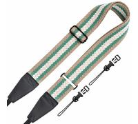 Padwa Lifestyle Stripes Adjustable Camera Strap with Quick Release Clip fits All Cameras - 2" Full Grain Leather Head,Soft Cotton Rope Weave Camera Straps for Photographers - Green White Stripe