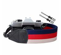 Padwa Lifestyle Stripes Camera Strap - 2" Retro Blue Red Cotton Camera Straps for Photographers,Adjustable Wide Camera Neck/Shoulder Strap with Genuine Leather Head for All DSLR/SLR Digital Cameras