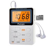 Paeiope Portable Radio AM FM, Rechargeable Pocket Speaker with Best Reception Digital Tuning, MP3, Stereo Earphone, Large LCD Screen, TF Card Socket, Transistor Radio for Jogging/Gym/Camping(White)