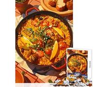 Paella Dish Illustration 1000 Piece Jigsaws for Adults Puzzle Stimulate Active Brain And Mind Gentle Relaxing Fun Activity (38x52cm)