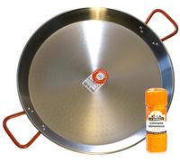Paella Pan 26 - 60cm Trad. Polished Carbon Steel + 50g Jar Paella Colouring Pack