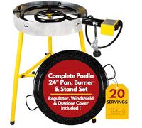 Paelluxe Paella Burner and Stand Set 20 Servings, 24 Inch Paella Pan, Dual Propane Outdoor Stove with Stand & Regulator, Portable Gas Cooker for Camping Crawfish Boil Cooking Outdoor, Paellera Propano