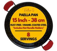 Paelluxe Paella Pan - Enamelled, No-Rust Steel Skillet - Easy-to-Clean Pan for Propane & Gas Burners - Indoor & Outdoor Cooking Cacerola Paellera Sarten - 15 Inch, for 8 Servings