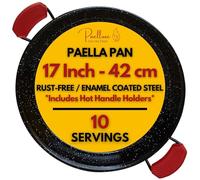 Paelluxe Paella Pan - Enamelled, No-Rust Steel Skillet for Propane & Gas Burners - Easy-to-Clean Pan for Indoor & Outdoor Cooking - Cacerola Paellera Sarten - 17 Inch, for 10 Servings