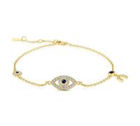 PAENENPH 14K Gold Evil Eye Bracelet with Natural Sapphire Gemstone Delicate Adjustable Chain Moissanite Bracelet with Round Devil Eye Lucky Charm Gift for Her, Adjustable, Yellow Gold, Sapphire