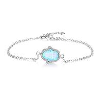 PAENENPH 14K White Gold Bracelet with Opal and Moissanite Accents,Dainty Oval Shape Opal Adjustable Chain Bracelet,Chic Fashion Jewelry for Women