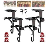 Paeose Garland Holder, 2 in 1 Fireplace Stocking and Garland Hanger, No Drill, Heavy Duty Adjustable Garland Hangers for Mantle, Christmas Mantle Garland & Stocking Holder with 2 Hooks (Black-4Pcs)