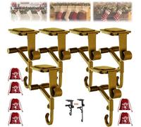 Paeose Garland Holder, 2 in 1 Fireplace Stocking and Garland Hanger, No Drill, Heavy Duty Adjustable Garland Hangers for Mantle, Christmas Mantle Garland & Stocking Holder with 2 Hooks (Gold-6Pcs)