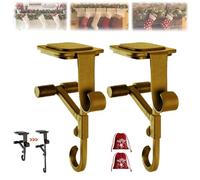 Paeose Garland Holder, 2 in 1 Fireplace Stocking and Garland Hanger, No Drill, Heavy Duty Adjustable Garland Hangers for Mantle, Christmas Mantle Garland & Stocking Holder with 2 Hooks (Gold-2Pcs)