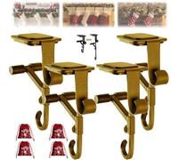 Paeose Garland Holder, 2 in 1 Fireplace Stocking and Garland Hanger, No Drill, Heavy Duty Adjustable Garland Hangers for Mantle, Christmas Mantle Garland & Stocking Holder with 2 Hooks (Gold-4Pcs)