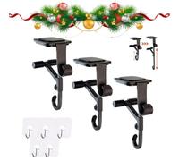 Paeose Garland Holder,Heavy Duty 2-in-1 Fireplace Stocking and Garland Hanger,Adjustable Christmas Mantle Hanger with Dual Hooks,No Drill,No-Slip Rubber Padding,Fits 0.5" to 8.5" Mantles (3 Pcs)