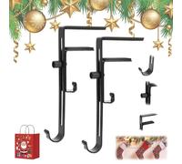 Paeose Garland Holder, Paeose Mantle Hangers, 2 in 1 Fireplace Stocking and Garland Hanger for Mantle, No Drill Fireplace Stocking and Garlands Hanger, Adjustable & No-Slip (2Pcs)