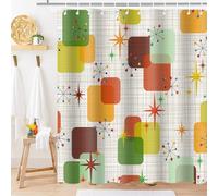PAEOT Mid Century Modern Shower Curtain Retro Geometric Squares Atomic Stars Bathroom Curtain Decor 72x72Inch Washable Fabric Abstract Vintage Boho Art Shower Curtains with 12 Hooks