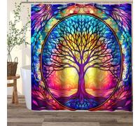 PAEOT Tree of Life Shower Curtain Boho Style Stained Glass Bathroom Curtain 72x72Inch Washable Polyester Fabric Bathroom Shower Curtain Set with 12 Hooks YLDWPA564