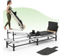 PAETA Pilates Reformer, 91" Foldable Reformer Pilates Machine with Adjustable Reformer Heights, Pilates Equipment with Piano Wire Spings and Jump Boards(Black)