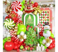 Paeyeq Christmas Balloons Decorations, Red Green Gold White Balloon Arch Kit with Snowman Reindeer Candy Cane Foil Mylar Balloon for Merry Christmas Xmas New Year Baby Shower Birthday Party Decoration