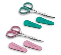 PAFASON 4" Stainless Steel Curved & Straight Embroidery Scissors Set with Premium PU Leather Cover Rubber Ring Handle Perfect for Cross Stitch Crochet Knitting Quilting Needling Thread Yarn Cutting