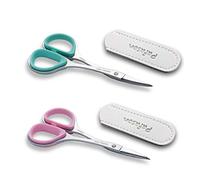 PAFASON Small Travel Cuticle Scissors Set, 2PC Multi-Purpose Curved and Straight Precision Tip Manicure Pedicure Beauty Grooming Tool for Nail Dry Skin,Stainless Steel, Premium Leather Cases