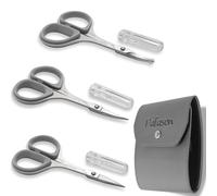 PAFASON Stainless Steel Mustache Beard Facial Nose Hair Trimming Scissor Set with Safety Cover and Leather Pouch