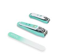 PAFASON Ultra Sharp Nail Clipper Set with Glass Nail File, Fingernail and Toenail Trimmer Cutter, Stainless Steel, Curved Blade, Sturdy, Nail Catcher, for Men and Women
