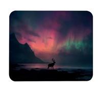 PAFEFO Burid the Northern Lights with a Deer (2) Square Mouse Pad, Cloth with Rubberized Base, Standard