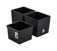 PAFEN 2 x Rattan Flower Pot, 4 L, 17 x 17 x 17 cm, Plant Pot with Insert, Flower Pot, Low Plant Pot, Plastic, Anthracite