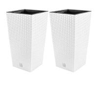 PAFEN 2 x Rattan Flower Pot, 7 L, 17 x 17 x 32.5 cm, Plant Pot with Insert, Tall Plant Pot, Plastic, White