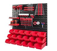 PAFEN Tool Wall With Stacking Boxes - 772 x 780 mm Storage System Set - 24 Pieces Box and Tool Holders - Workshop Shelf Perforated Pour Rack Display Storage Boxes