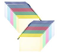 Pafeooui 50 Pcs Mesh Zipper Bags, A4 Size Pouch Bags, 5 Colors Waterproof Reusable Plastic Zipper Pouches, Multipurpose for Organizing, Home, Office, and Travel Storage