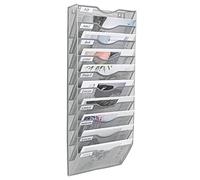 PAG 10-Tier Hanging Wall File Holder Mail Organizer Wall Magazine File Letter Rack,Mesh Metal A4 Wall Mounted Document Holder Paper Storage, Silver