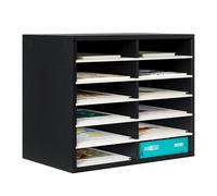 PAG 12 Compartments Office Countertop Letter File Tray, Wooden A4 Paper Storage Organiser Desk Trays Stackable for Office Home School,Black&White
