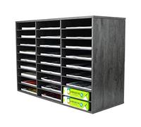 PAG 27 Compartments Office Countertop Letter File Tray, Wooden A4 Paper Storage Organiser Desk Trays Stackable for Office Home School,Dark Gray