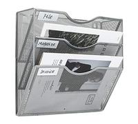 PAG 3-Tier Hanging Wall File Holder Mail Organizer Wall Magazine File Letter Rack,Mesh Metal A4 Wall Mounted Document Holder Paper Storage, Silver