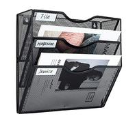 PAG 3-Tier Hanging Wall File Holder Mail Organizer Wall Magazine File Letter Rack,Mesh Metal A4 Wall Mounted Document Holder Paper Storage,Black