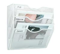 PAG 3-Tier Hanging Wall File Holder Mail Organizer Wall Magazine File Letter Rack,Mesh Metal A4 Wall Mounted Document Holder Paper Storage,White