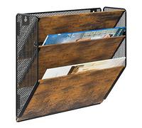 PAG 3 Tier Wall Hanging File Holder,Metal Wooden Magazine Rack A4 Paper Organiser, Wall Mounted Document Storage Organizer For Office Home School,Brown
