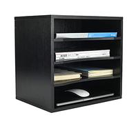 PAG 4 Tier Desk Tidy Organiser File Holder, Wood Paper Letter Tray Organiser,Desktop Magazine Holder for Office Supplies/Home/School,Black