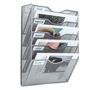 PAG 5-Tier Hanging Wall File Holder Mail Organizer Wall Magazine File Letter Rack,Mesh Metal A4 Wall Mounted Document Holder Paper Storage, Silver