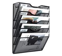 PAG 5-Tier Hanging Wall File Holder Mail Organizer Wall Magazine File Letter Rack,Mesh Metal A4 Wall Mounted Document Holder Paper Storage,Black