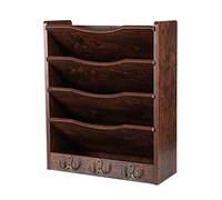 PAG 5-Tier Wall File Holder Hanging Mail Organizer Wood Magazine Letter Rack For Office Home School,Key Racks For Wall With 6 Hooks, Brown