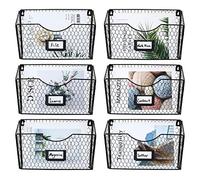 PAG 6 Pockets Mesh Metal Hanging File Holder Wall Mount Mail Organizer Magazine Rack with Tag Slot For Office Home School, Black