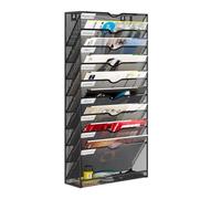 PAG-Mass 10-Tier Wall Magazine File Organizer Hanging,A4 Wall Mounted Document Holder Paper Storage Organiser For Office Home School,Black
