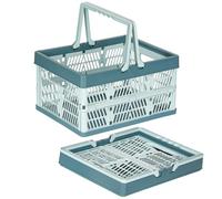 PAG-Mass 2×30L Collapsible Storage Crates with Handle,Portable Outdoor Picnic Shopping Basket,Plastic Folding Crate for Milk Clothes Toy Book Snack Grocery Storage,Blue