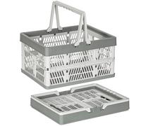 PAG-Mass 2×30L Collapsible Storage Crates with Handle,Portable Outdoor Picnic Shopping Basket,Plastic Folding Crate for Milk Clothes Toy Book Snack Grocery Storage,Gray