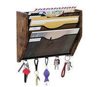 PAG-Mass 3 Tier Wall Hanging File Organiser With Hook,Metal Wooden Letter Rack A4 Paper Holder, Wall Mounted Document Storage Organizer For Office Home School,Brown
