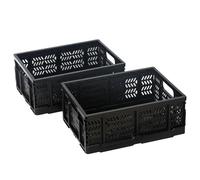 PAG-Mass 4×20L Collapsible Storage Crates,Portable Plastic Storage Basket,Plastic Folding Crate Bins for Milk Clothes Toy Book Snack Grocery Storage,Black
