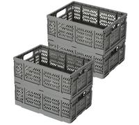 PAG-Mass 4×20L Collapsible Storage Crates,Portable Plastic Storage Basket,Plastic Folding Crate Bins for Milk Clothes Toy Book Snack Grocery Storage,Gray
