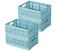 PAG-Mass 4×20L Collapsible Storage Crates,Portable Plastic Storage Basket,Plastic Folding Crate Bins for Milk Clothes Toy Book Snack Grocery Storage,Haze Blue